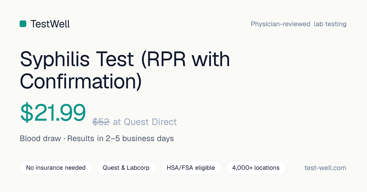 Syphilis Test (RPR with Confirmation) — $21.99 | No Doctor Needed